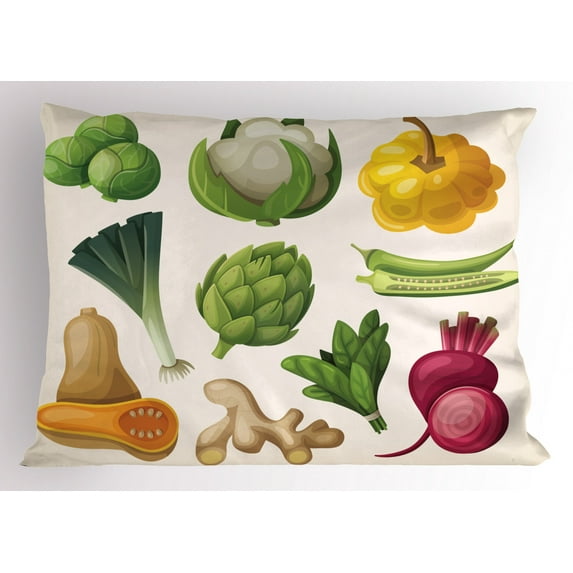 Ambesonne Vegetable Pillow Sham, Exotic Fresh Food, 26" X 20", Multicolor