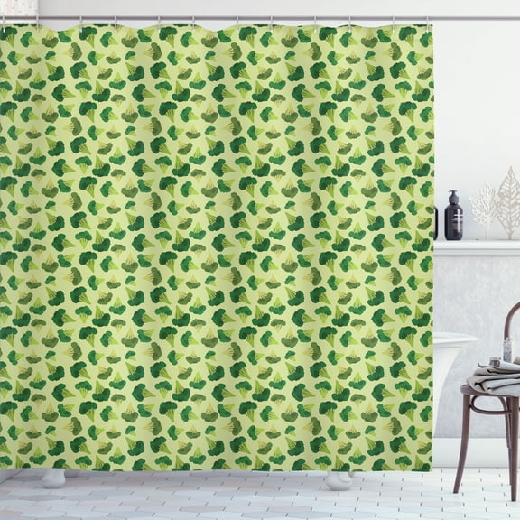 Ambesonne Vegetable Shower Curtain, Broccoli Pattern Veggies, 69"Wx70"L, Green Pale Green