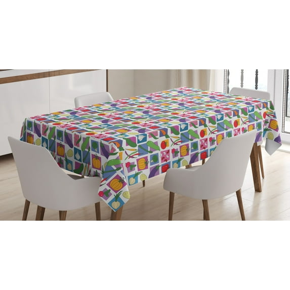 Ambesonne Vegetable Tablecloth Rectangular Table Cover, Colorful Vegan Food, 60"x84", Multicolor