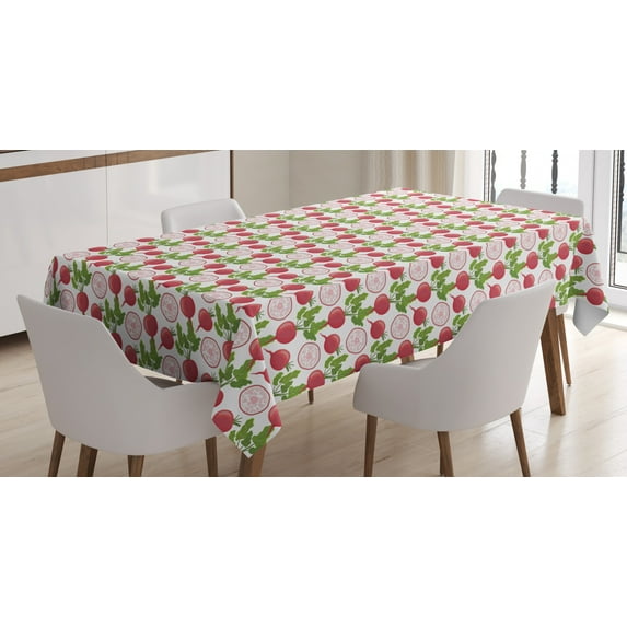 Ambesonne Vegetable Tablecloth Rectangular Table Cover, Fresh Farm Products, 60"x90", Dark Coral Fern Green