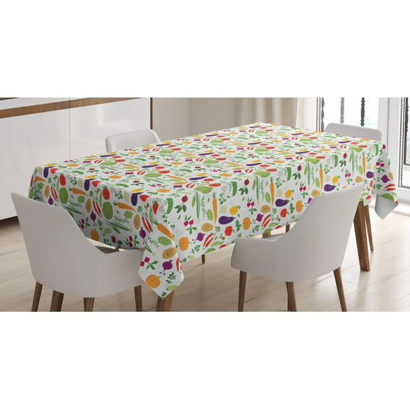 Ambesonne Vegetable Tablecloth Rectangular Table Cover, Pepper Cabbage Tomato, 52"x70", Multicolor