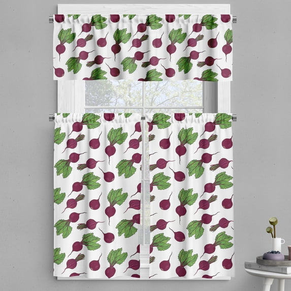 Ambesonne Vegetable Valance & Curtain, Whole and Halved Beets, 55"x45", Lime Green and Purple