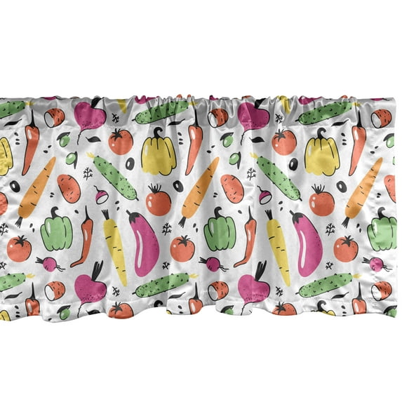 Ambesonne Vegetable Window Valance, Food Drawing Composition Pickles Olives and Bell Peppers Colorful Design, Curtain Valance for Kitchen Bedroom Decor with Rod Pocket, 54" X 12", Multicolor
