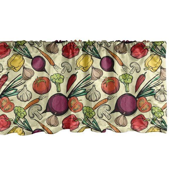 Ambesonne Vegetable Window Valance, Vintage Veggies Drawing, 42" x 12", Multicolor Black