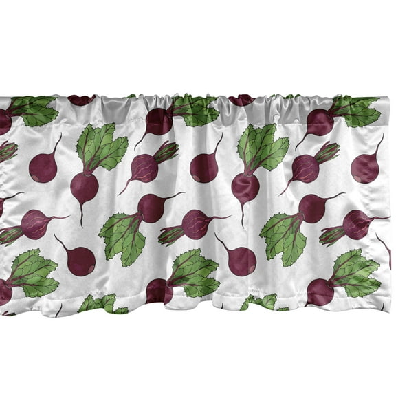 Ambesonne Vegetable Window Valance, Whole and Halved Beets, 54" X 18", Lime Green and Purple