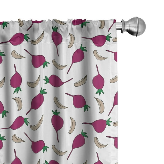 Ambesonne Vegetables Curtains, Cartoon Garlic and Beet, Pair of 28"x95", White Dark Magenta