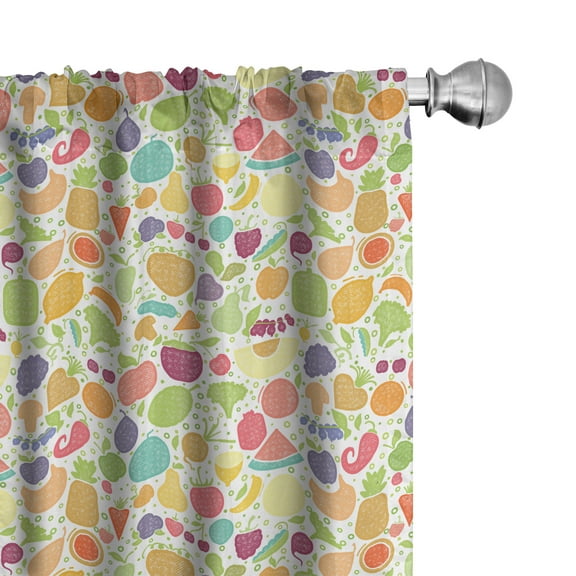 Ambesonne Vegetables Curtains, Cartoonish Foods, Pair of 28"x63", Multicolor