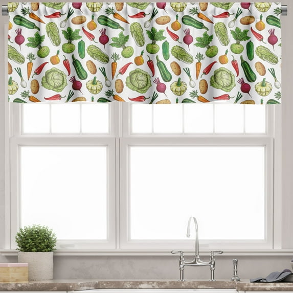 Ambesonne Vegetables Valance Pack of 2, Detailed Colored Foods, 54"X18", Multicolor