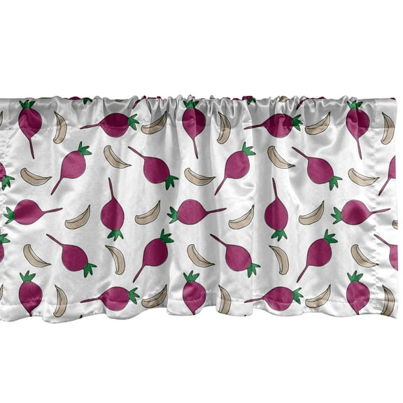 Ambesonne Vegetables Window Valance, Cartoon Garlic and Beet, 54" X 12", White Dark Magenta