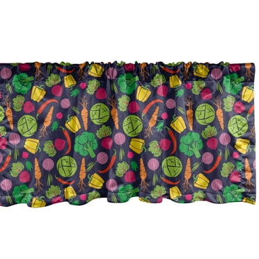 Ambesonne Vegetables Window Valance, Colorful Cartoon Pattern of Onion Carrot Broccoli Radish Cabbage Pepper, Curtain Valance for Kitchen Bedroom Decor with Rod Pocket, 54" X 18", Indigo Multicolor