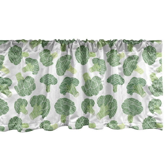 Ambesonne Vegetables Window Valance, Hatched Broccoli Pattern, 54" X 12", Fern Green Pale Green