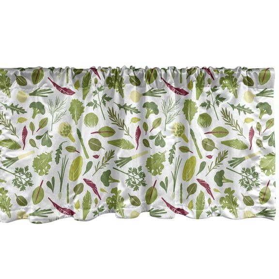 Ambesonne Vegetables Window Valance, Pattern of Fresh Greenery Plants and Foods, Curtain Valance for Kitchen Bedroom Decor with Rod Pocket, 54" X 12", Olive Green Dark Magenta