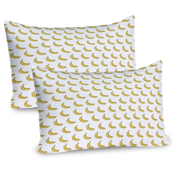 Ambesonne Vegetarian Pillow Sham 2 Pack, Doodle Exotic Bananas, 36"x20", Yellow and White