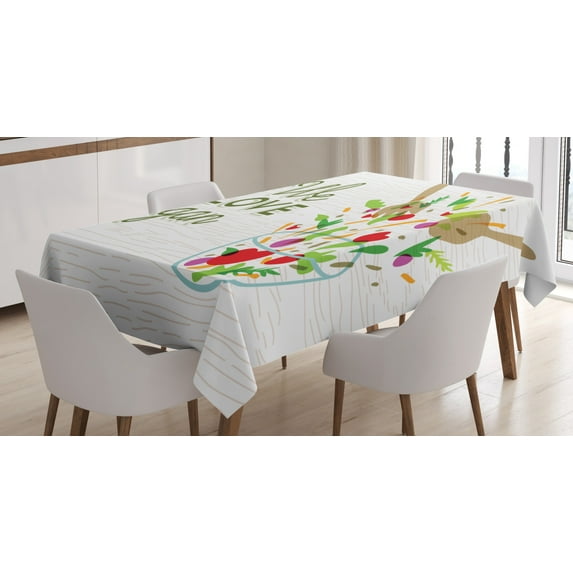 Ambesonne Vegetarian Tablecloth Rectangular Table Cover, We Love Vegan Food Salad, 52"x70", Multicolor