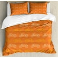 thumbnail image 1 of Ambesonne Vehicle Duvet Cover Sets, Motorcycles Mopeds Design, 2-Queen, Dark Orange and Mustard, 1 of 7