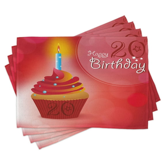 Ambesonne Vemilion Place Mats Set of 4, Cupcake with Beams, Standard Size, Vermilion Pink and Red