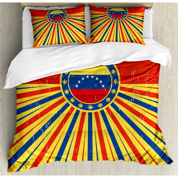Ambesonne Venezuela Duvet Cover Set, Vintage Old Poster Design, 2-Calking, Vermilion Dark Lavender