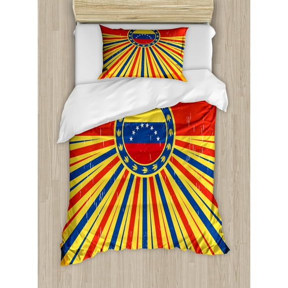 Ambesonne Venezuela Duvet Cover Sets, Vintage Old Poster Design, 2-Twin, Vermilion Dark Lavender