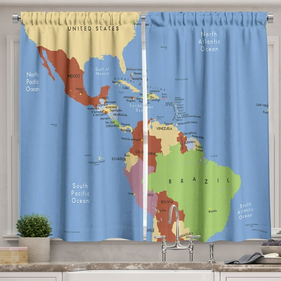 Ambesonne Venezuela Kitchen Curtains, South North Pacific Ocean, 55"x45", Multicolor