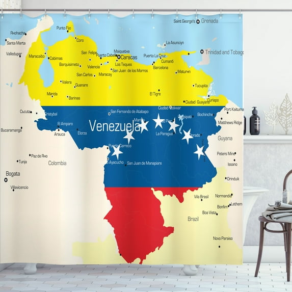 Ambesonne Venezuela Shower Curtain, Colorful Detailed Map, 69"Wx70"L, Multicolor