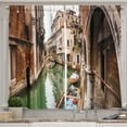 thumbnail image 1 of Ambesonne Venice Kitchen Curtains, Famous Water Canal Boats, 55"x45", Cinnamon Jade Green, 1 of 3