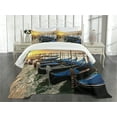 thumbnail image 1 of Ambesonne Venice Quilted Bedspread Set 3 Pcs, Gondolas Line on Water, King Size, Blue Yellow, 1 of 5