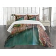 thumbnail image 1 of Ambesonne Venice Quilted Bedspread Set 3 Pcs, Scenic Canal Buildings, King Size, Jade Green Dark Coral, 1 of 5