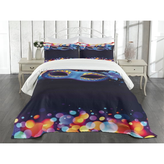 Ambesonne Venice Quilted Bedspread Set 3 Pcs, Vivid Blue Carnival, King Size, Multicolor