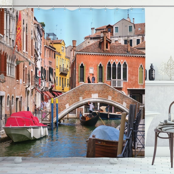 Ambesonne Venice Shower Curtain, Buildings Gondola and Canal, 69"Wx84"L, Multicolor