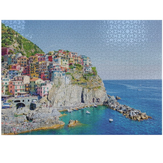 Ambesonne Vernazza Jigsaw Puzzle Durable Cardboard, Colorful Coastal Village, 1000 pcs, Multicolor