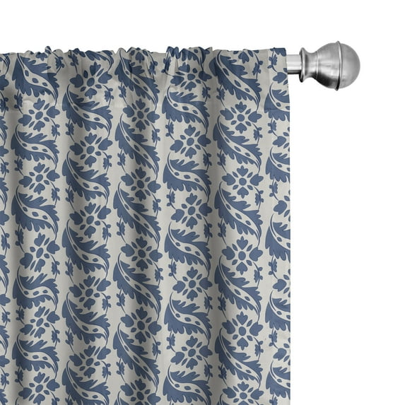 Ambesonne Victorian Window Curtains, Antique Motifs Leaves, Each 28" W x 63" L, Dust and Night Blue