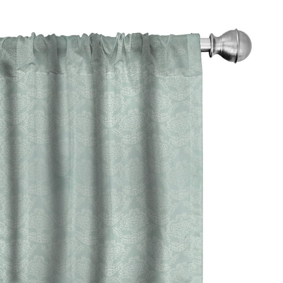 Ambesonne Victorian Window Curtains, Baroque Foliage Motifs, Each 28" W x 95" L, Almond Green and White