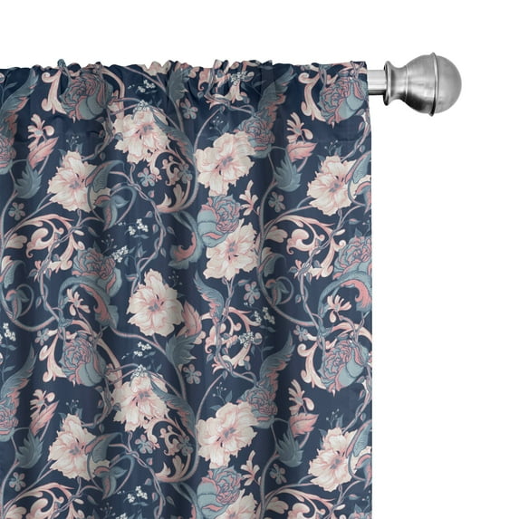Ambesonne Victorian 4-Panel Curtains, Magnolia and Roses, 56"x95", Dark Blue Pale Pink