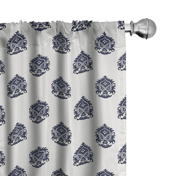 Ambesonne Victorian Window Curtains, Monochrome Vintage, Each 28" W x 95" L, Dark Indigo White