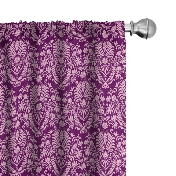 Ambesonne Victorian 4-Panel Curtains, Scrolling Damask Rococo, 56"x63", Purple Pale Pink