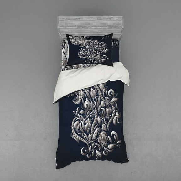 Ambesonne Victorian Bedding Set 3 Pcs, Aquarius Astrology, Twin, Blue Grey