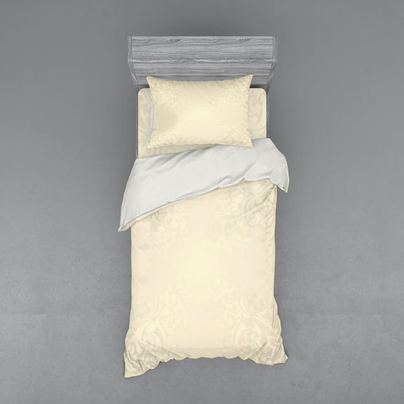 Ambesonne Victorian Bedding Set 3 Pcs, Monochrome Damask, Twin XL, Cream