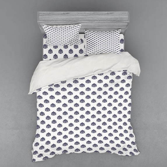 Ambesonne Victorian Bedding Set 4 Pcs, Monochrome Vintage, Queen, Dark Indigo White