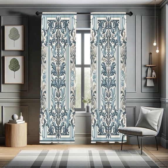 Ambesonne Victorian Curtains 2 Panel Set, Curlicue Leaves Baroque, Pair of - 28" x 84", Blue Grey Ivory Dimgray