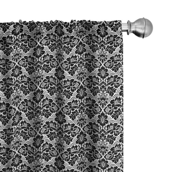 Ambesonne Victorian Curtains, Antique Floral Swirls, Pair of 28"x84", Black and White