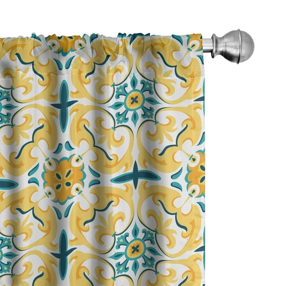 Ambesonne Victorian Curtains, Botanical Swirling Motif, Pair of 28"x84", Mustard Multicolor