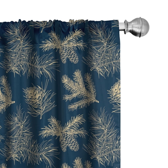 Ambesonne Victorian Curtains, Christmas Theme Pine Leaf, Pair of 28"x84", Dark Violet Blue Khaki