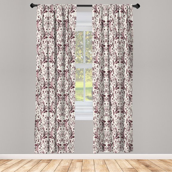 Ambesonne Victorian Curtains, Floral Ivy Swirls Print, Pair of 28"x95", Dark Warm