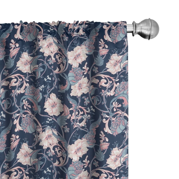 Ambesonne Victorian Curtains, Magnolia and Roses, Pair of 28"x63", Dark Blue Pale Pink