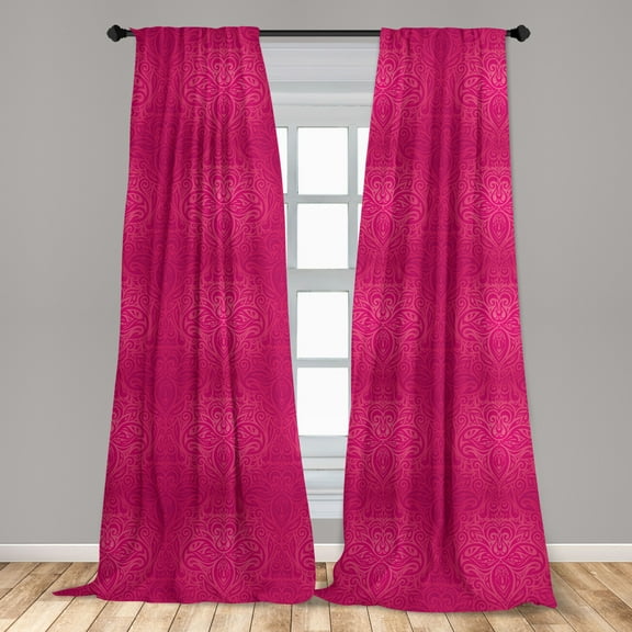 Ambesonne Victorian Curtains, Monotone Floral Swirls, Pair of 28"x63", Magenta Hot Pink