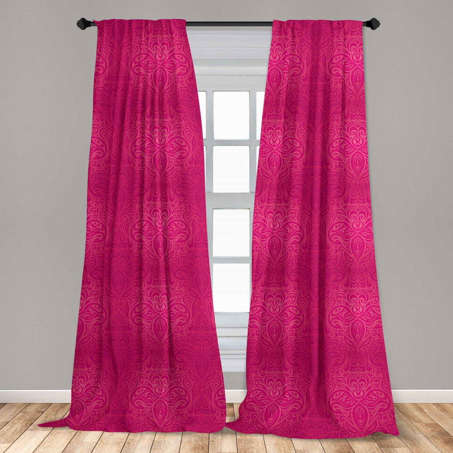 Victorian Magenta Hot Pink Floral Polyester Curtain Panels, 28" x 95"