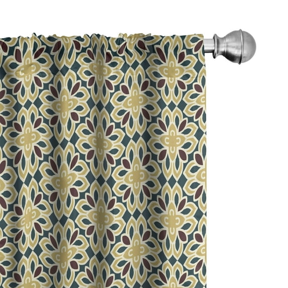 Ambesonne Victorian Curtains, Repetitive Flowerlike Art, Pair of 28"x95", Dark Mustard and Dark Mauve