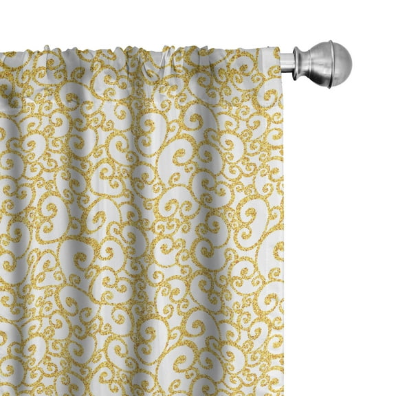 Ambesonne Victorian Curtains, Swirling Lines Floral, Pair of 28"x84", Yellow and White