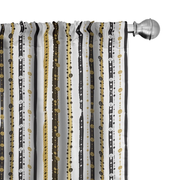 Ambesonne Victorian Curtains, Vertical Lines Rounds, Pair of 28"x84", Black Yellow