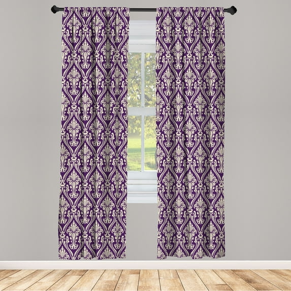 Ambesonne Victorian Curtains, Vintage Art Floral Shapes, Pair of 28"x63", Violet Lilac